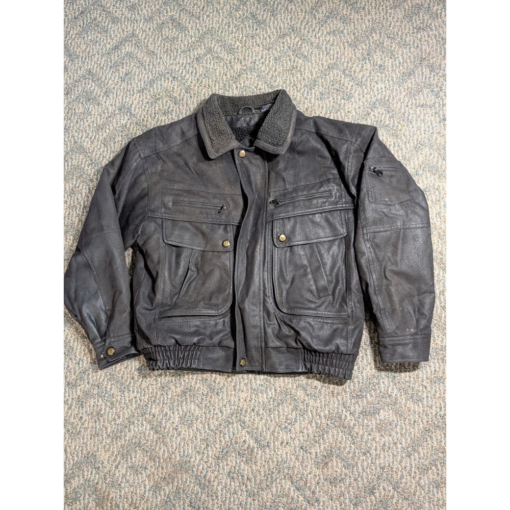 JXD Mens Faux Leather Bomber Jacket Sherpa Lined Brown Textured Coat Size M